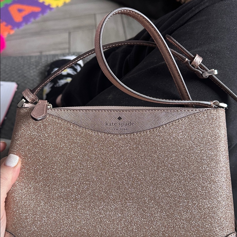 Kate Spade Rose Gold Glitter Fabric Crossbody Purse Bag